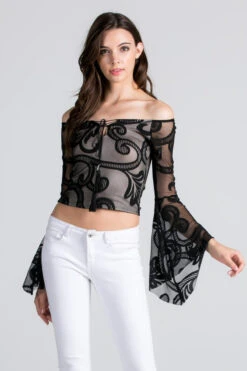 Black Crop Lace Off-Shoulder Top
