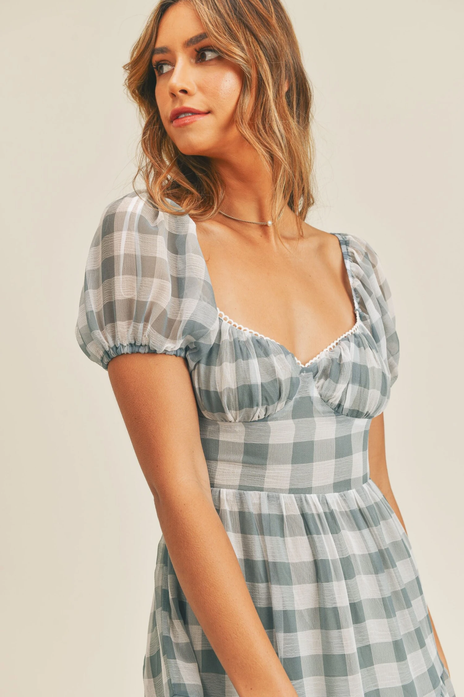 Dusty Blue Checker Swing Dress 2 Dusty Blue Checker Swing Dress - Image 2