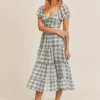 Dusty Blue Checker Swing Dress