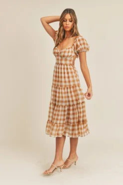 Taupe Checker Swing Dress -Hippie Vibe Tribe Shop MD2658TAUPE 7 scaled