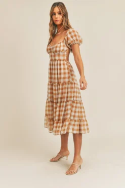 Taupe Checker Swing Dress -Hippie Vibe Tribe Shop MD2658TAUPE 8 scaled