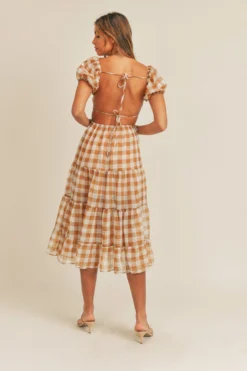 Taupe Checker Swing Dress -Hippie Vibe Tribe Shop MD2658TAUPE 9 scaled