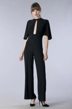 Black Open Slit Front Jumpsuit