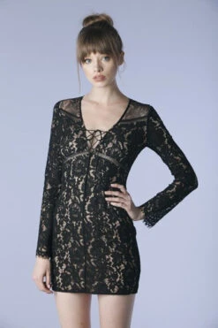 Front Lace-up Lace Mini Dress