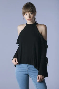 Ruffled Cold Shoulder Blouse