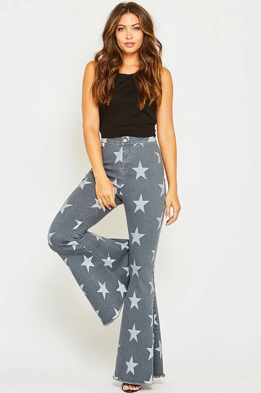 Star Printed Flare GREY Denim Jeans 1 Star Printed Flare GREY Denim Jeans