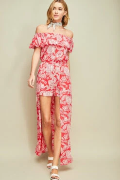 Red Paisley Off-Shoulder Romper