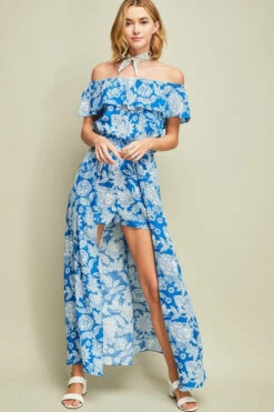 Blue Paisley Off-Shoulder Romper