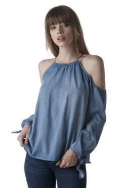 Denim Open Shoulder Denim Halter