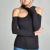Mock Neck Black Cold Shoulder Top
