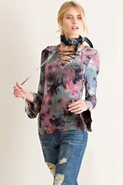 Tie-Dye Long Sleeves With Lace Up.