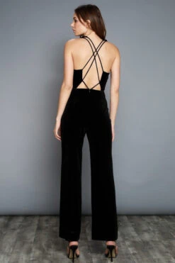 Black Velvet V-Neck Jumpsuit -Hippie Vibe Tribe Shop Y14267 BK Y14267 BLACKBACK 1
