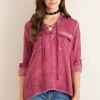 Stressed Wine Long Sleeve Blouse