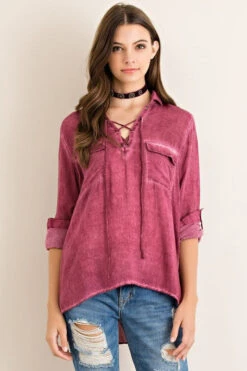 Stressed Wine Long Sleeve Blouse