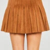 Brown Faux Suede Pleated Skirt