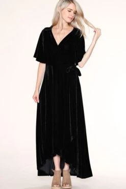 Velvet Kimono Wrap Maxi Dress