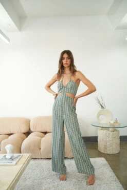 Sage Halter Neck Cut-Out Jumpsuit.