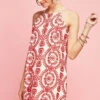 Red Embroidered Halter Dress