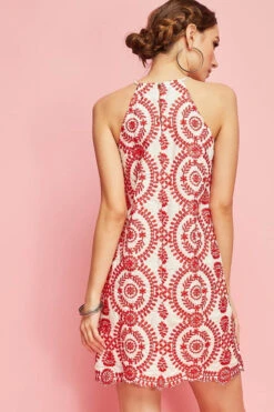 Red Embroidered Halter Dress -Hippie Vibe Tribe Shop detail pic3