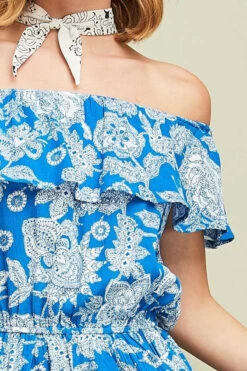Blue Paisley Off-Shoulder Romper -Hippie Vibe Tribe Shop detail pic4 1