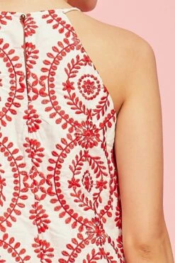 Red Embroidered Halter Dress -Hippie Vibe Tribe Shop detail pic5