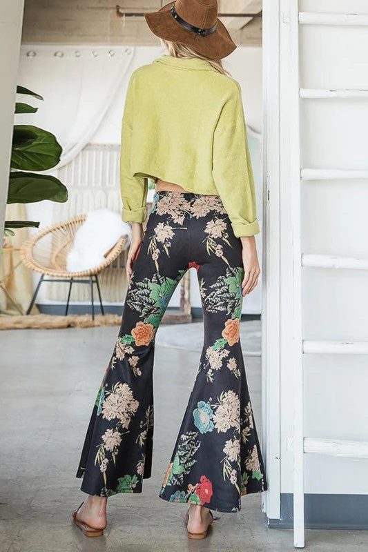 Black Floral Girl Hippie Flare Bell Bottoms 2 Black Floral Girl Hippie Flare Bell Bottoms - Image 2