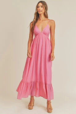 Candy PinkMaxi Dress With Back Bow -Hippie Vibe Tribe Shop thumbnail MD2841BCANDYPINK 2